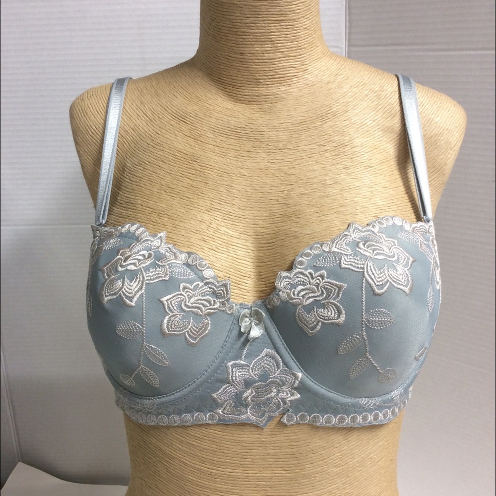 Sophie b. Embroidered Padded Blue Bra 34 C